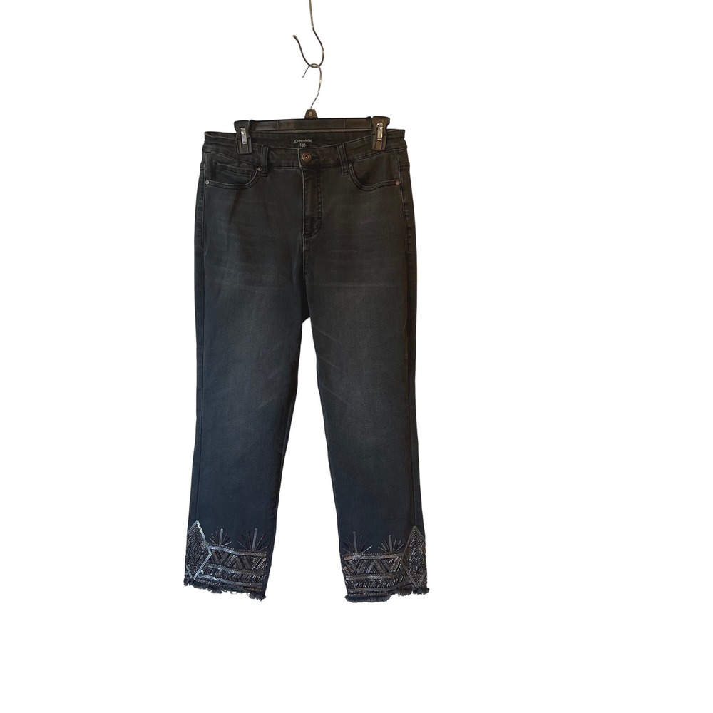 John Mark Womens Black Embellished Cropped Leg Jeans Size 10 Inseam 25" - Picture 4 of 7